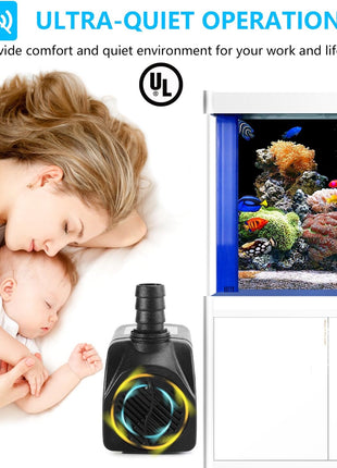 Fountain Pump, 400GPH Submersible , Durable 25W Outdoor Water Pump with 6.5ft Power Cord, 3 Nozzles for Aquarium, Pond, Fish Tank, Water Pump Hydroponics, Backyard Fountain
