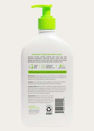 AmLactin Daily Nourish Therapeutic Body Lotion for Dry Skin - No-Scrub Exfoliator and Moisturizer 12% Lactic Acid Lotion, 14.1 oz (Packaging May Vary)
