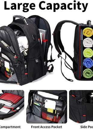 SHRRADOO Extra Large 50L Travel Laptop Backpack with USB Charging Port, College High School Backpack Airline Approved Business Work Bag Fits 17 Inch Computer for Men Women