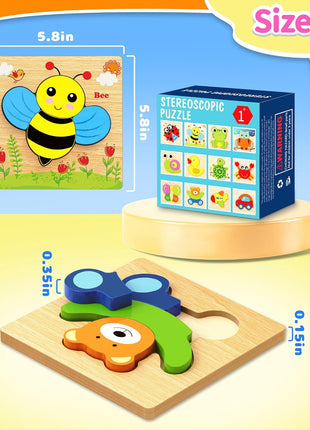 Bekayshad Wooden Puzzles for Toddlers 1-3, Montessori Toys for 1 2 Year Old | Toddler Puzzles, 1 2 Year Old Boy Girl Birthday Gifts, 6 Pack Animal Shape Jigsaw Puzzles, Learning Educational Preschool Toy