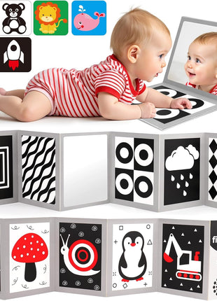 Black and White High Contrast Baby Books Flash Cards Tummy Time Mirror Toys Newborn Toys 0 6 Months Brain Development Infant Stimulating Sensory Toy 0-3 3-6 2 4 5 Month Old Essential
