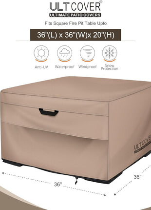 ULTCOVER Patio Fire Pit Table Cover Square 36 inch Outdoor Waterproof Fire Bowl Cover