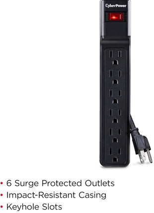 CyberPower CSB6012 Essential Surge Protector, 1200J/125V, 6 Outlets, 12ft Power Cord, Black