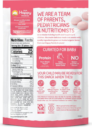 Happy Baby Organics Baby Snacks, Greek Yogis, Freeze Dried Yogurt & Fruit Snacks, Gluten Free Snack for Babies 9+ Months, Strawberry & Banana, 1 Ounce