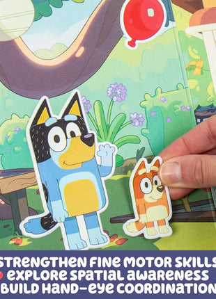 Horizon Group USA Bluey Sticker Playset, 2 Sticker Play Scenes, 35+ Reusable Puffy Bluey Repositionable Stickers for Kids, Perfect for Travel, Screen-Free Fun