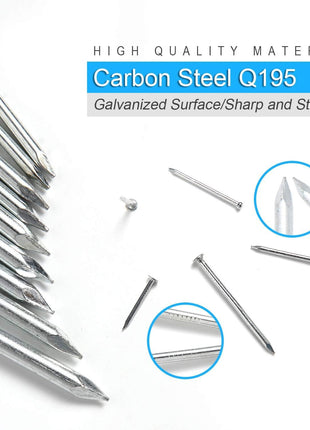 376pcs Premium Hardware Nails Assortment Kit, Maximum Length 2 Inches Galvanized, Picture Hanging, Wood, Wall With Storage Box | 6 Sizes