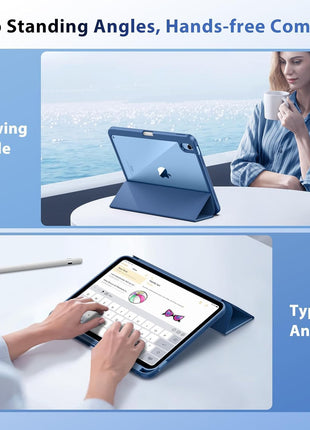 TiMOVO Case for iPad A16 11th Gen 11"/10th Gen 10.9", Abyss Blue | Pencil Holder, Slim Trifold Stand Protective Cover, Clear Transparent Back Shell, Auto Wake/Sleep
