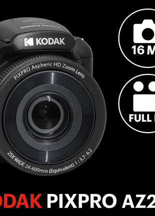 Kodak PIXPRO AZ255-BK 16MP Digital Camera 25X Optical Zoom 24mm Wide Angle Lens Optical Image Stabilization 1080P Full HD Video 3 inch LCD Vlogging Camera (Black)