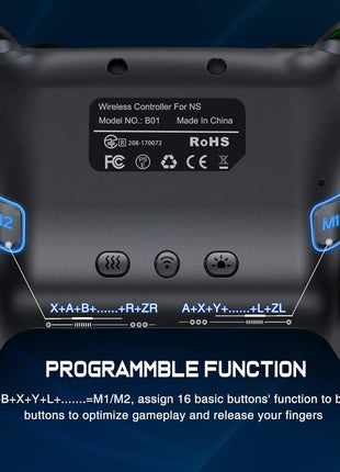 Switch Controller, Wireless Switch Controller Compatible with Switch Controller/Swicth 2/Switch Lite/OLED, Wireless Switch Controllers Work with iOS/Android/PC with RGB Light, Programmable, TURBO & Wakeup