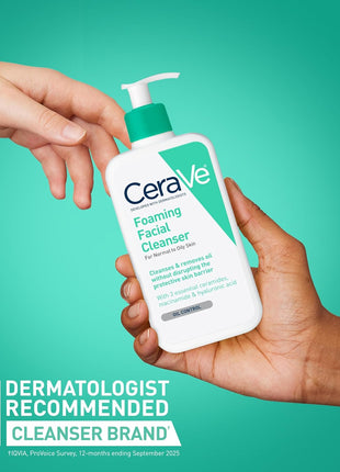 CeraVe Foaming Facial Cleanser | Daily Face Wash for Oily Skin | Hyaluronic Acid + Ceramides + Niacinamide| Fragrance Free | Non Drying Oil Control Face Wash | 19 Fluid Ounce
