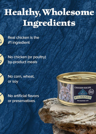 Blue Buffalo Wilderness High-Protein Grain-Free Wet Food for Adult Cats 7+,Chicken Recipe,5.5-oz.,(Pack of 48)