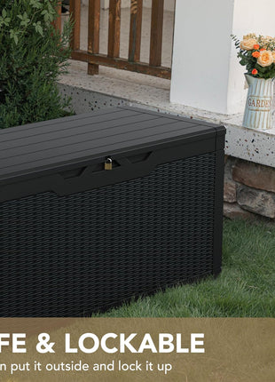 Devoko 100 Gallon Waterproof Large Resin Deck Box Indoor Outdoor Lockable Storage Container for Patio Furniture Cushions Garden Tools (100 Gallon, Black)