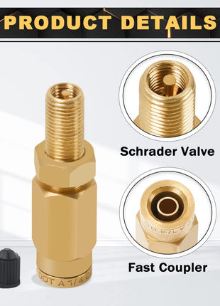 2 Packs 1/4" Air Value Inflation Schrader Valve, Schrader Valve Adapter with Push to Connect Button for 1/4" OD Air Hose Fittings for Semi Trucks Trailers