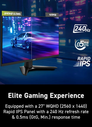 msi MAG 274QF X24 27-inch 2560 x 1440 (QHD) Gaming Monitor, 240Hz, AMD FreeSync Premium, HDMI, DisplayPort, VESA, Tilt, Height Adjustable, Speaker, 0.05ms, Black