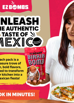 EZ Bombs Birria Bomb Seasoning, Pack of 2 – Authentic Mexican Spice Mix for Tacos, Burritos, Nachos, and Quesadillas – Made with Real Chiles, Herbs, and Spices for Quick and Flavorful Meals