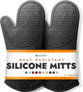 BPA Free Silicone Oven Mitts Ultra Heat Resistant up to 500 ?F   Oven Mitts with Thick Cotton Liner   Long Slip Resistant Pot Holders, Flexible Oven Gloves   Black 13.7 inch