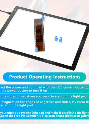 Eyesen Slide Viewer Light Box, for Scanning Film Negatives and Slides, Artist Sketching, A4 Ultra-Thin Light Pad Scanner with 3 Adjustable Brightness, USB Powered