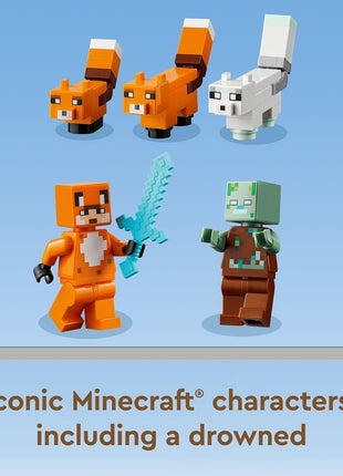 LEGO Minecraft The Fox Lodge House 21178 Animal Toys with Drowned Zombie Figure, Birthday Gift for Grandchildren, Kids, Boys and Girls Ages 8 and Up