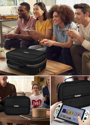 iVoler Carrying Storage Case for Nintendo Switch/Switch OLED Model (2021), Portable Travel All Protective Hard Messenger Bag Soft Lining 18 Games for Switch Console Pro Controller & Accessories Black