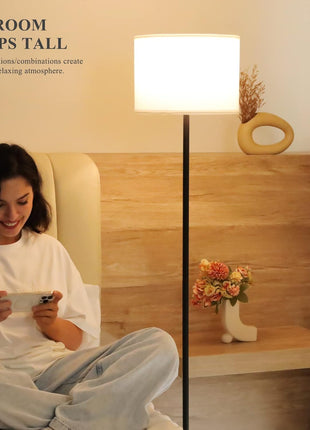 Modern Floor Lamp Simple Design with White Shade, Foot Pedal Switch, 60" Small Tall Lamps for Living Room Bedroom Office Dining Room Kitchen, Black Pole Lamp(Without Bulb)