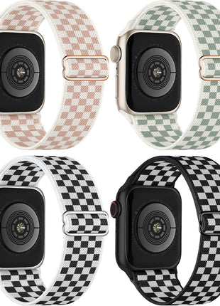 Stretchy Nylon Solo Loop Bands Compatible with Apple Watch 38mm 40mm 41mm 42mm 44mm 45mm 49mm, Sport Elastic Wristbands Women Men Straps for iWatch Series 9/8/7/6/5/4/3/2/1/SE/Ultra/Ultra 2, 4 Pack