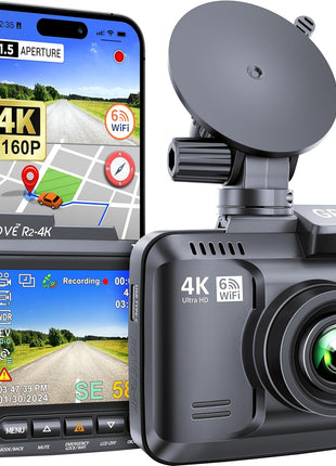 ROVE R2-4K Dash Cam, 4K UHD 2160P Car Camera with 8MP CMOS Sensor, Built-in WiFi 6 and GPS, Dash Camera For Cars with 2.4" Screen, Super Night Vision, 150" Wide Angle, Parking Mode, Supports 512GB Max