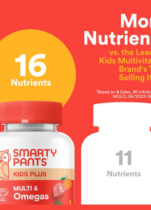 SmartyPants Kids Multivitamin Gummies with Omega 3 DHA/EPA, Vitamins D3, C, B12, B6, A, K, and Zinc, Gluten Free, Clean Label, Three Fruit Flavors, 60 Gummies (30 Day Supply)