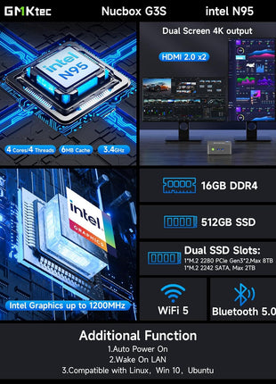 GMKtec Mini PC Intel Core i3-10110U Processor 8GB DDR4 256GB SSD | i226-V RJ45 Ethernet Desktop Computer 4K Dual/ 4X USB3.2/ WiFi 6 BT5.2/ Nucbox G3 Pro