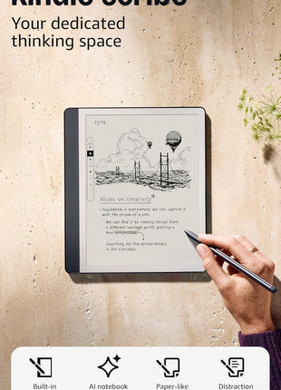 Amazon Kindle Scribe (32GB) - Your notes, documents and books, all in one place. With built-in AI notebook summarization. Includes Premium Pen - Tungsten