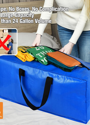 Heavy Duty Large Storage Bags, XL Blue Moving Bags for College Dorm Room Essentials, Moving Supplies Compatible with IKEA Frakta Cart, 4 Packs
