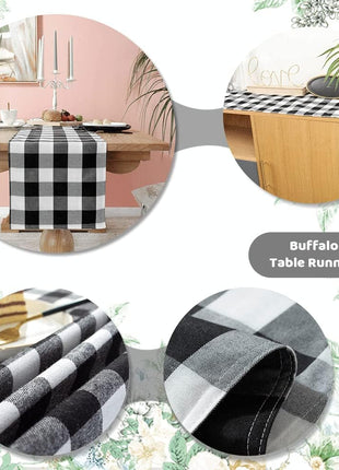 Buffalo Plaid Table Runners 2 Packs 13x84 Inches Black and White Check Table Runner Fall Thanksgiving Table Runners for Parties