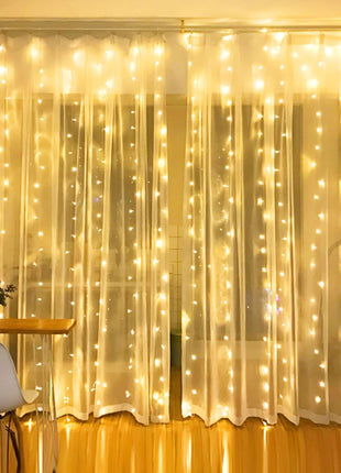 Dazzle Bright Curtain String Lights, 300 LED 9.8ft x9.8ft Warm White Fairy Lights with 8 Lighting Modes, Waterproof Lights for Bedroom Christmas Party Wedding Home Garden Wall Decor
