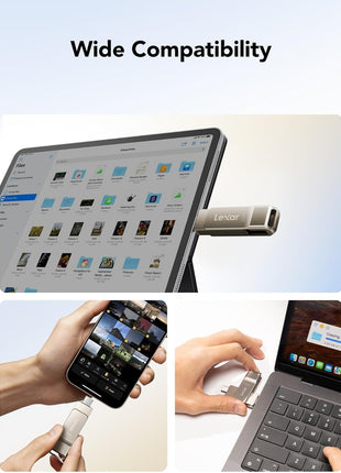 Lexar D40E 256GB Dual USB 3.2 Gen 1 Type-C Jump Drive, USB-C Flash Metal Housing Swivel Design Thumb Drive(Champagne Silver)