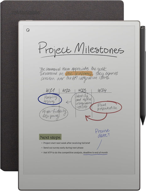 reMarkable Paper Pro with Marker Plus and Basalt Book Folio | 11.8" paper tablet with color display and reading light, e ink digital notebook for better thinking, writing, and reading