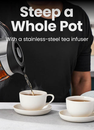 Chefman Electric Kettle with Temperature Control, 5 Presets LED Indicator Lights, Removable Tea Infuser, Glass Tea Kettle & Hot Water Boiler, 360° Swivel Base, BPA Free, Stainless Steel, 1.8 Liters