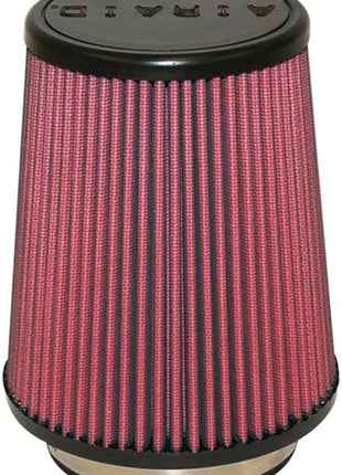 Airaid 700-458 Universal Clamp-On Air Filter: Round Tapered; 4 Inch (102 mm) Flange ID; 7 Inch (178 mm) Height; 7 Inch (178 mm) Base; 4.625 Inch (117 mm) Top