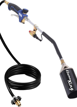 Flame King Propane Torch Kit Heavy Duty Weed Burner, 340,000 BTU with Piezo Igniter (Self Igniting), with 10-ft Hose for Weed Burning, Melting Ice and Snow, and Roofing