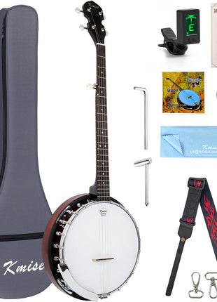 Kmise 5 String Resonator Banjo,Professional Sapele Back Full Size Banjos Starter Kit with Bag Tuner Strap Strings Picks Ruler Wrench Bridge