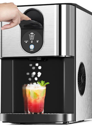 Nugget Ice Makers Countertop, Pellet Ice Maker Machine Dispenser with Water Reservoir, Self-Cleaning, 44lbs/24H Soft Chewable Ice Maker Machine for Home/Kitchen/Office, Black Stainless