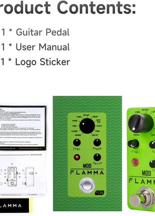 FLAMMA FC05 Mini Modulation Pedal with Chorus Flanger Tremolo Phaser Vibrato Rotary Liquid Autowah Stutter Ring LowBit