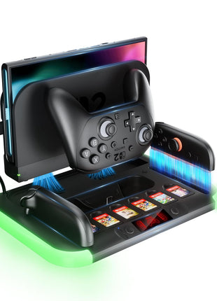 HEYSTOP Switch 2 Charging Dock Heat Dissipation Station, Pro Controller Charger for Nintendo Switch 2 Pro Controller and Joy Cons,with RGB,Game Card Slot*6,Cooling Fan,Fast-Magnetic Charge Storage