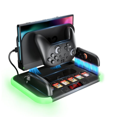 HEYSTOP Switch 2 Charging Dock Heat Dissipation Station, Pro Controller Charger for Nintendo Switch 2 Pro Controller and Joy Cons,with RGB,Game Card Slot*6,Cooling Fan,Fast-Magnetic Charge Storage
