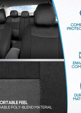 BDK PolyPro Car Seat Covers Full Set in Charcoal on Black – Front and Rear Split Bench for Cars, Easy to Install Cover Set, Accessories Auto Trucks Van SUV