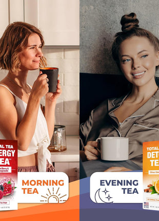 Total Tea SIimming Detox Tea Caffeine Free - 25 Day Detox - Herbal Tea with Chamomile, Hibiscus Tea & Ginger Root for Colon Cleanse – Natural Citrus & Cinnamon Fruit Tea for Digestive Health