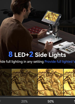 TOMLOV 1000X Coin Microscope with 4.3 inch Screen, Digital Microscope Magnifier with LED Lights, Metal Stand, PC View, Photo/Video, 32GB SD Card, Windows, macOS Compatible, DM4S