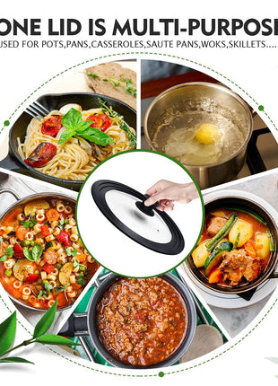 Ydeapi Universal Lid for Pots, Pans and Skillets, Pot Lid With Heat Resistant Silicone Rim and Tempered Glass,Fits 10", 11", 12" Diameter Pots and Pans