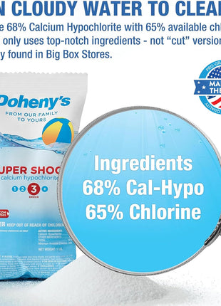 Doheny's Super Pool Shock | Pro-Grade Chlorine Shock, Quick-Dissolving, Fast-Acting 68% Cal-Hypo Granular Pool Shock | 24 x 1lb Bags, Proudly Made in the USA