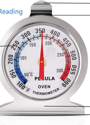 Stainless Steel Oven Thermometer 50-300°C/100-600°F, Analog Instant Read, Battery-Free Kitchen Cooking Thermometer, Hook & Stand Design Food Thermometer for Oven, Grill, Smoker, Fryer