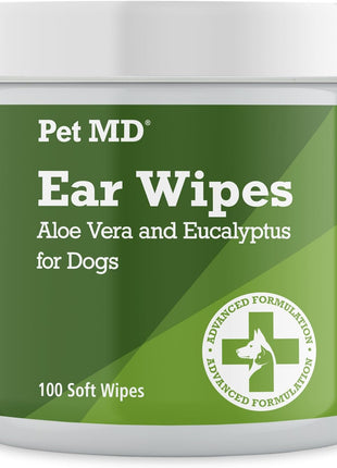 Pet MD - Dog Ear Cleaner Wipes - Otic Cleanser for Dogs to Stop Ear Itching, and Infections with Aloe and Eucalyptus - 100 Count