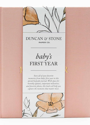 Duncan & Stone Baby Book First Year Memory Keepsake, Linen, Cream | Record milestones, photos & ultrasounds in a 112-page linen baby book; a boy or girl new mom keepsake gift